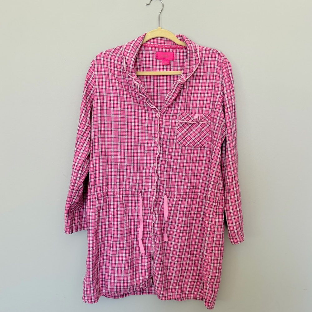 Victoria’s Secret Sleep Shirt Nightgown Plaid Pink Flannel Size L